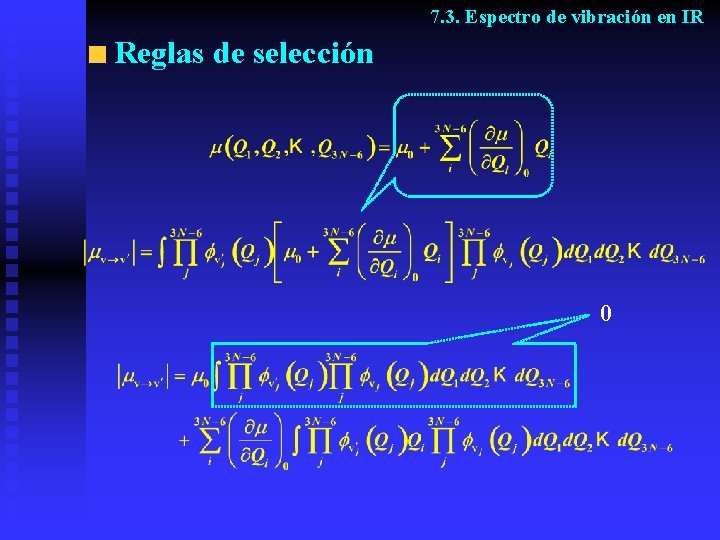 7. 3. Espectro de vibración en IR Reglas de selección 0 