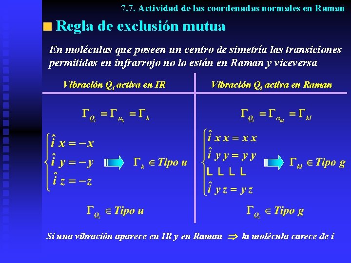 7. 7. Actividad de las coordenadas normales en Raman Regla de exclusión mutua En