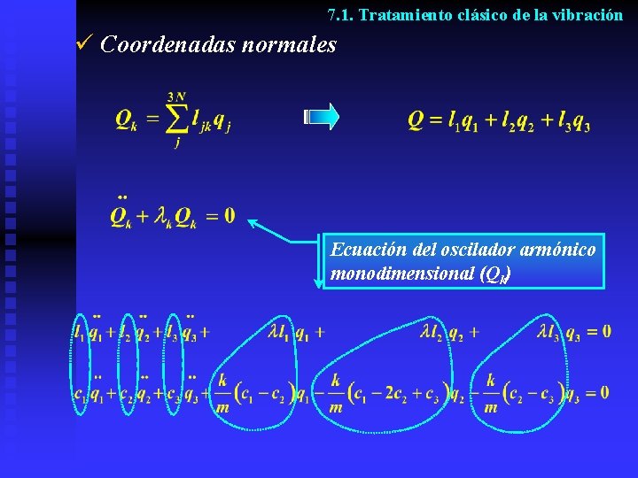 7. 1. Tratamiento clásico de la vibración ü Coordenadas normales Ecuación del oscilador armónico