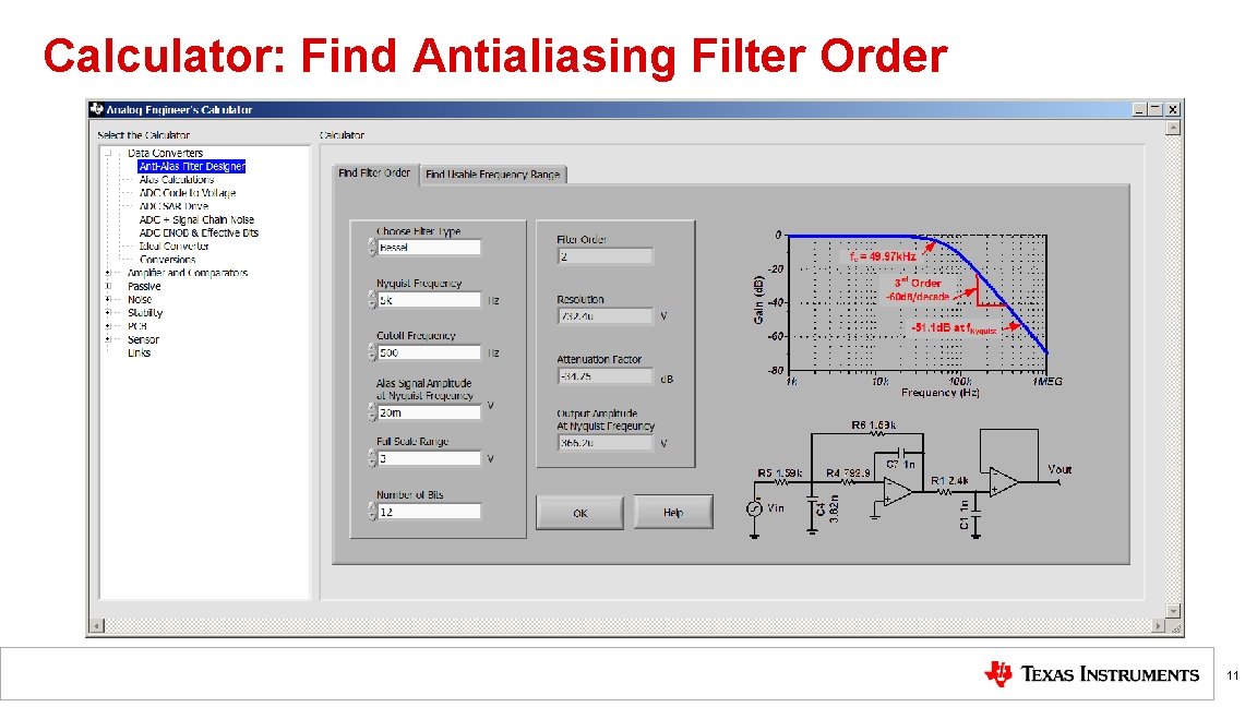 Calculator: Find Antialiasing Filter Order 11 