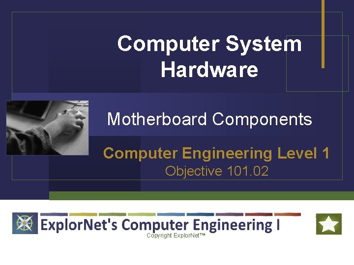 Computer System Hardware Motherboard Components Computer Engineering Level 1 Objective 101. 02 Copyright Explor.