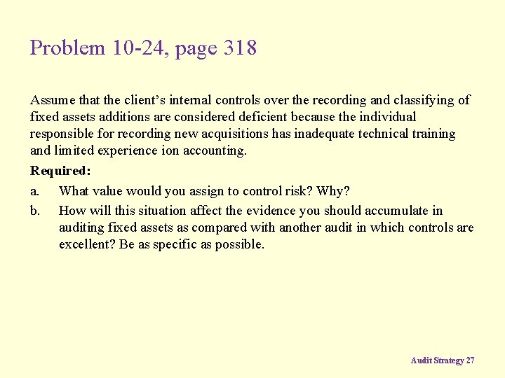 Problem 10 -24, page 318 Assume that the client’s internal controls over the recording