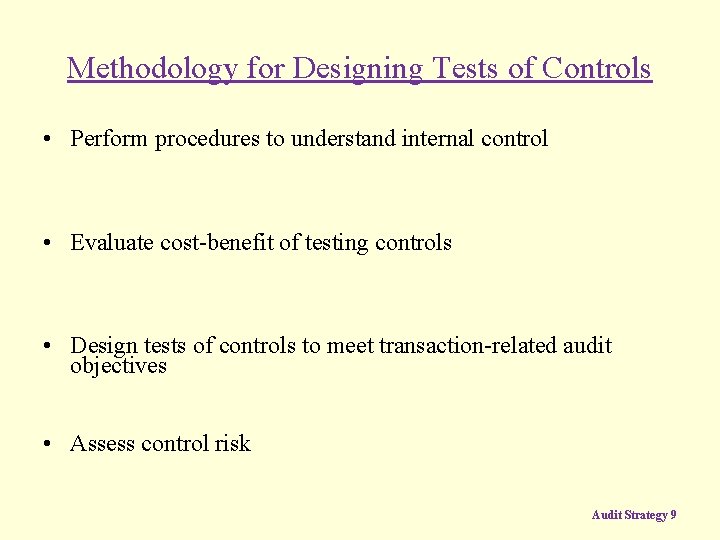 Methodology for Designing Tests of Controls • Perform procedures to understand internal control •