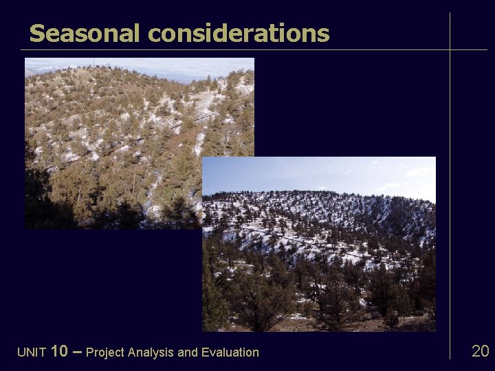 Seasonal considerations UNIT 10 – Project Analysis and Evaluation 20 