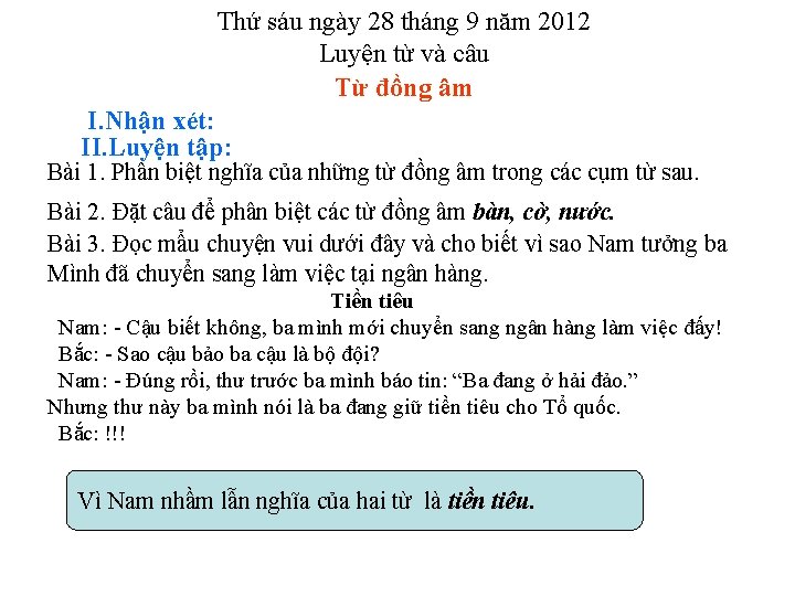 Thứ sáu ngày 28 tháng 9 năm 2012 Luyện từ và câu Từ đồng