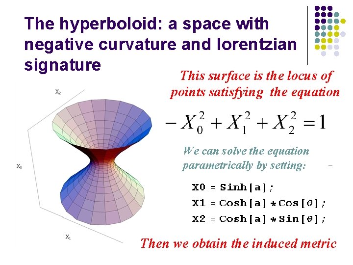 The hyperboloid: a space with negative curvature and lorentzian signature This surface is the