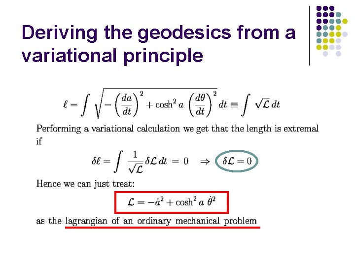 Deriving the geodesics from a variational principle 