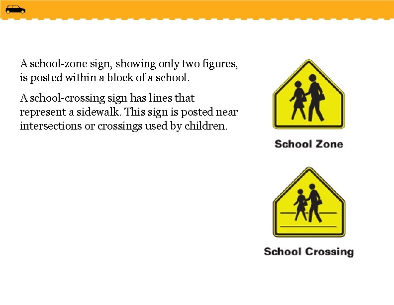 A school-zone sign, showing only two figures, is posted within a block of a