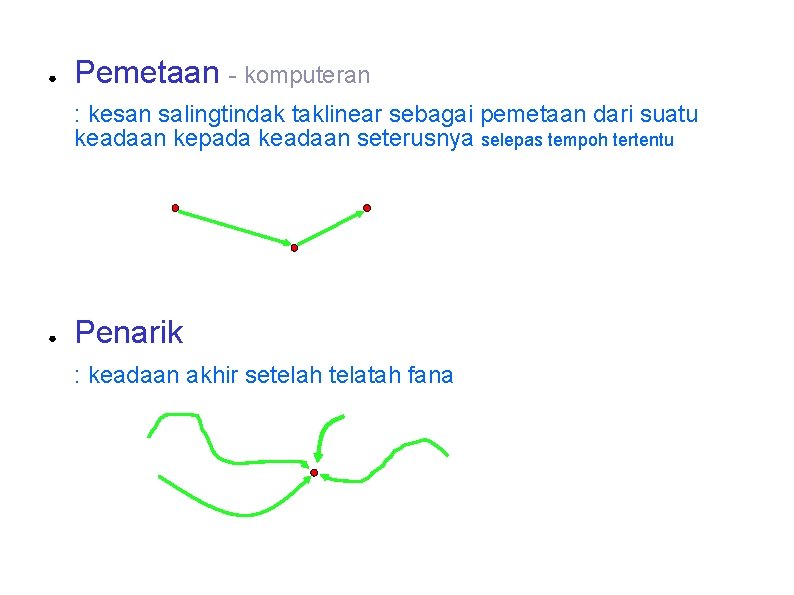 ● Pemetaan - komputeran : kesan salingtindak taklinear sebagai pemetaan dari suatu keadaan kepada