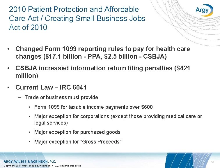 2010 Patient Protection and Affordable Care Act / Creating Small Business Jobs Act of