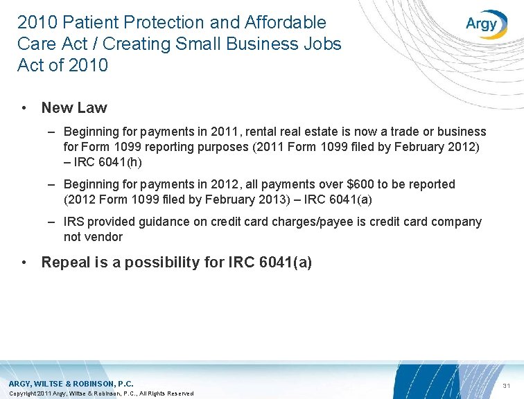 2010 Patient Protection and Affordable Care Act / Creating Small Business Jobs Act of