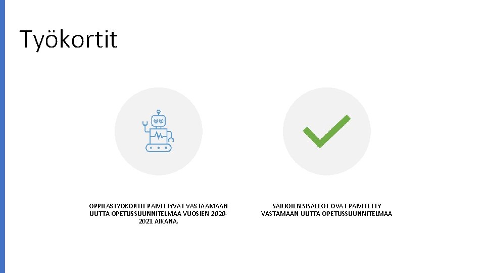 Työkortit OPPILASTYÖKORTIT PÄIVITTYVÄT VASTAAMAAN UUTTA OPETUSSUUNNITELMAA VUOSIEN 20202021 AIKANA. SARJOJEN SISÄLLÖT OVAT PÄIVITETTY VASTAMAAN