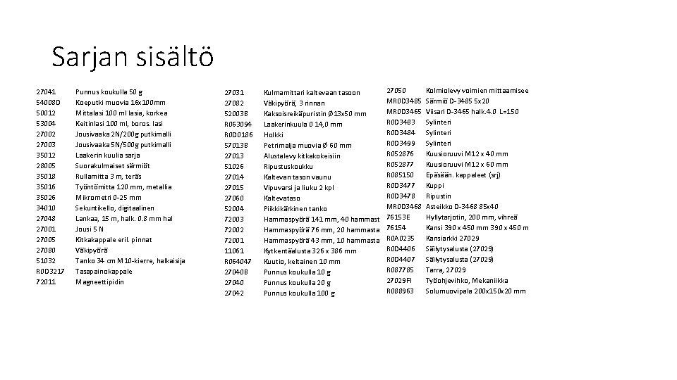 Sarjan sisältö 27041 54008 D 50012 53004 27002 27003 35012 28005 35018 35016 35026
