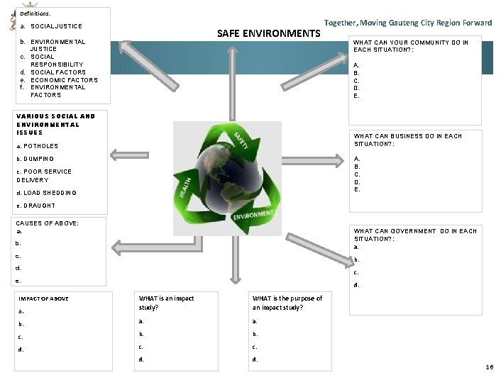Definitions: a. SOCIAL JUSTICE SAFE ENVIRONMENTS b. ENVIRONMENTAL JUSTICE c. SOCIAL RESPONSIBILITY d. SOCIAL Definitions: a. SOCIAL JUSTICE SAFE ENVIRONMENTS b. ENVIRONMENTAL JUSTICE c. SOCIAL RESPONSIBILITY d. SOCIAL
