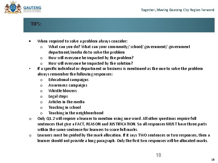 Together, Moving Gauteng City Region Forward TIPS: • o o When required to solve Together, Moving Gauteng City Region Forward TIPS: • o o When required to solve