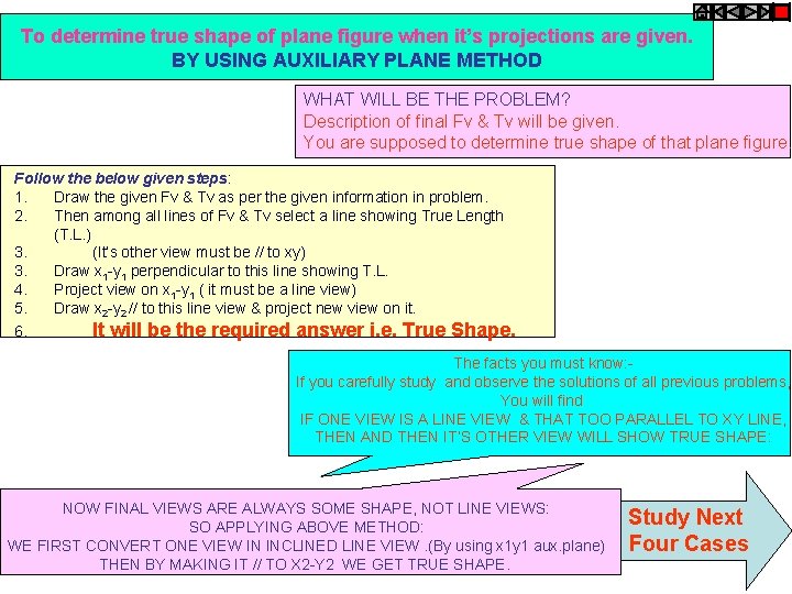 To determine true shape of plane figure when it’s projections are given. BY USING