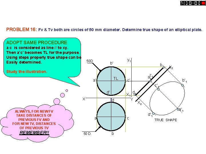 PROBLEM 16: Fv & Tv both are circles of 50 mm diameter. Determine true