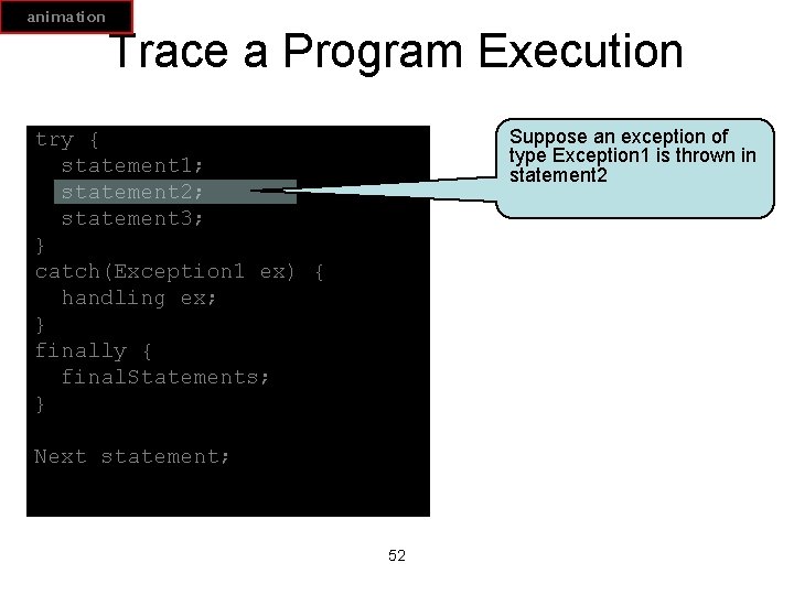 animation Trace a Program Execution Suppose an exception of type Exception 1 is thrown