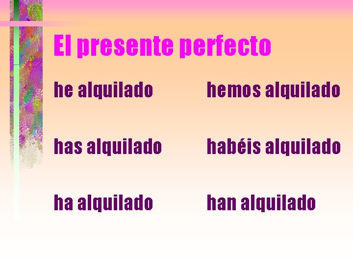 El presente perfecto he alquilado hemos alquilado habéis alquilado han alquilado 