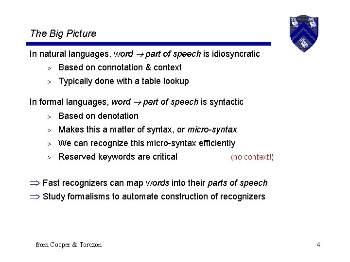 The Big Picture In natural languages, word part of speech is idiosyncratic > Based