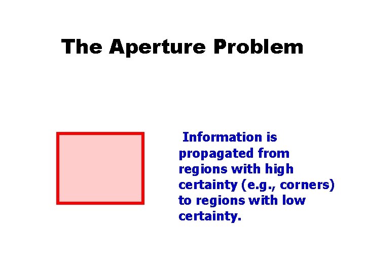 The Aperture Problem Information is propagated from regions with high certainty (e. g. ,