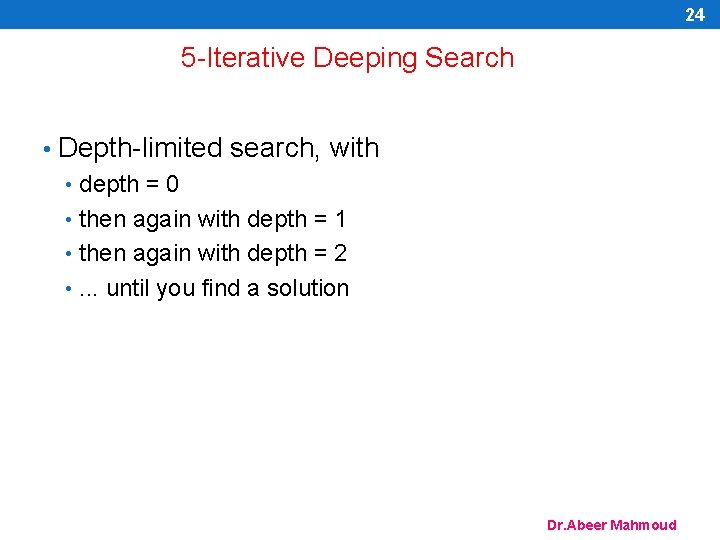 24 5 -Iterative Deeping Search • Depth-limited search, with • depth = 0 •