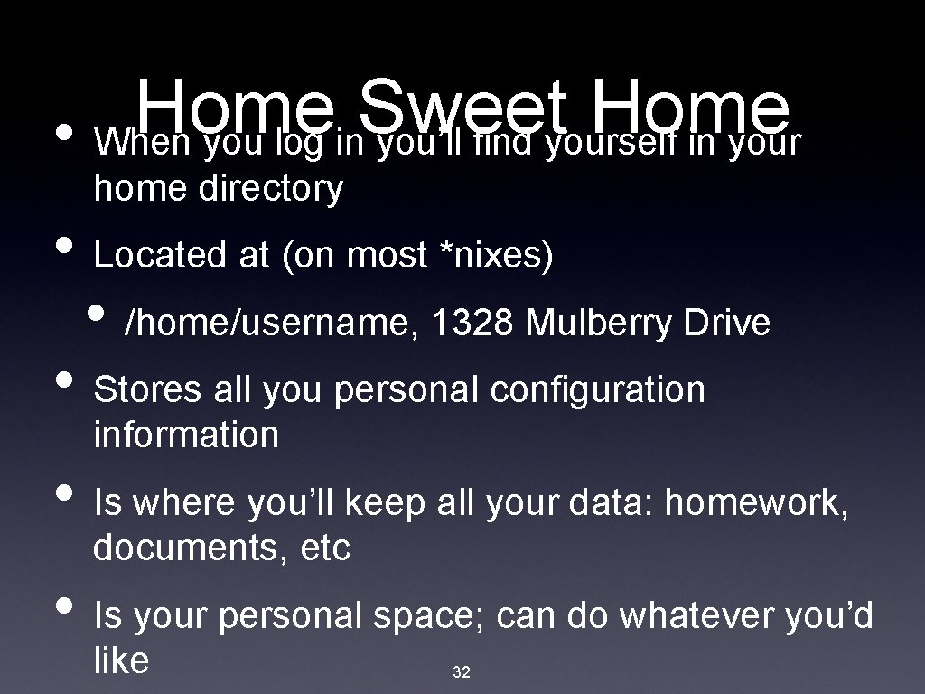 Home Sweet Home • When you log in you’ll find yourself in your home