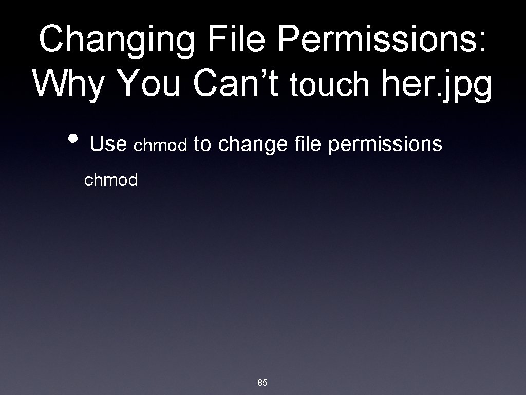 Changing File Permissions: Why You Can’t touch her. jpg • Use chmod to change