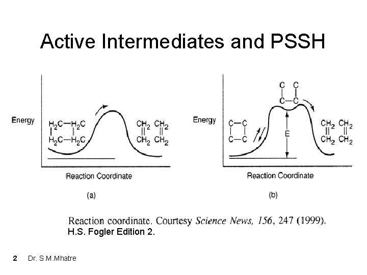 Active Intermediates and PSSH H. S. Fogler Edition 2. 2 Dr. S. M. Mhatre