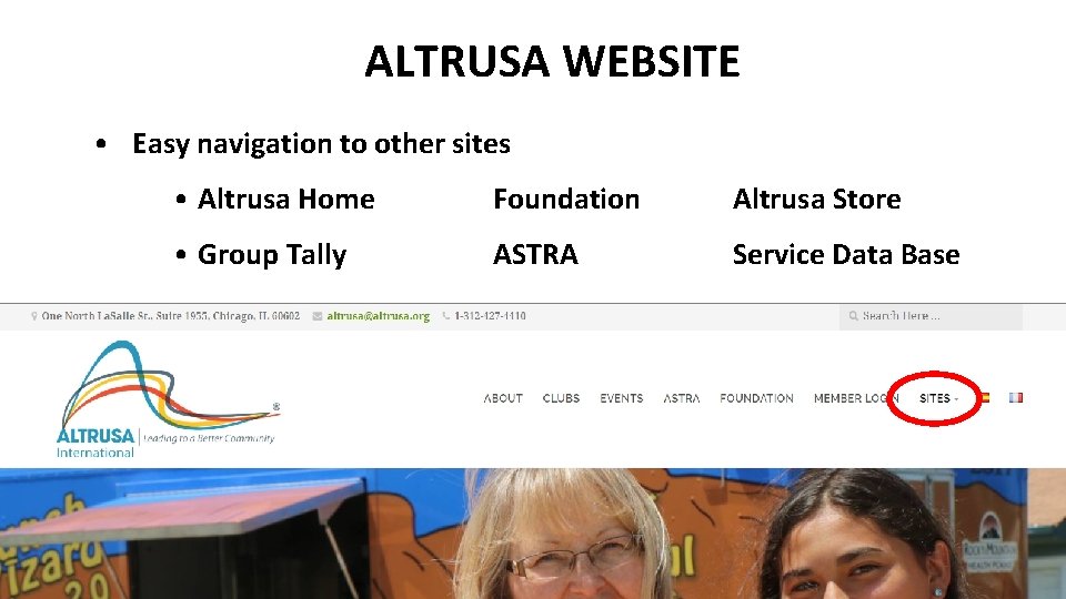 ALTRUSA WEBSITE • Easy navigation to other sites • Altrusa Home Foundation Altrusa Store
