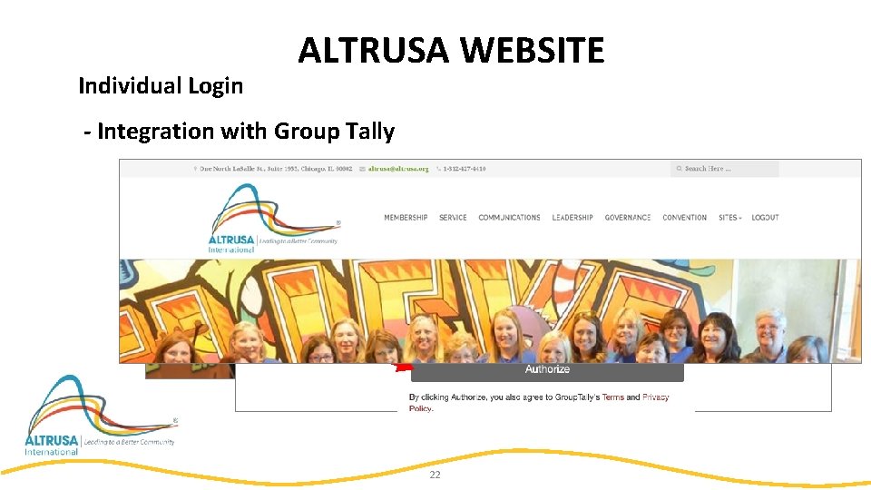Individual Login ALTRUSA WEBSITE - Integration with Group Tally 22 