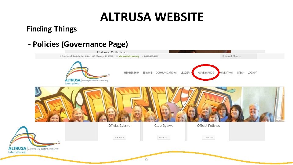 Finding Things ALTRUSA WEBSITE - Policies (Governance Page) 25 