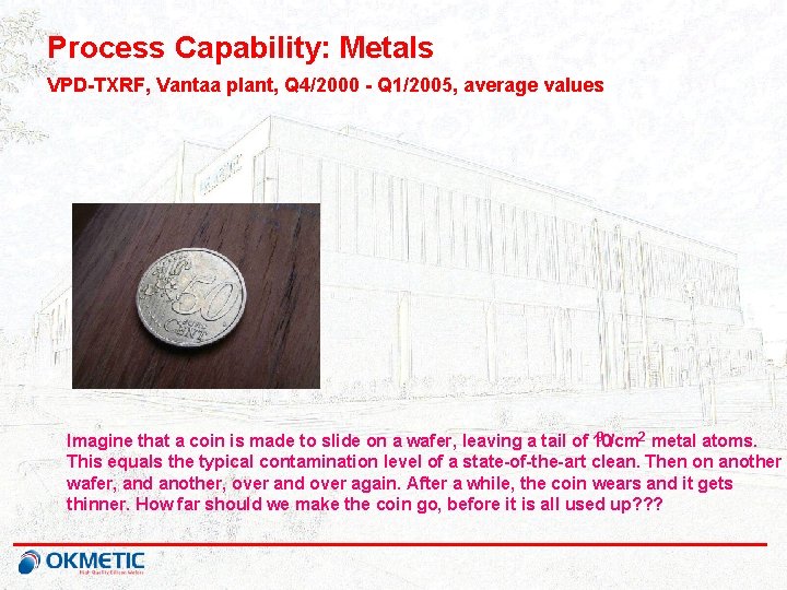 Process Capability: Metals VPD-TXRF, Vantaa plant, Q 4/2000 - Q 1/2005, average values 9