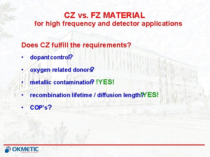 CZ vs. FZ MATERIAL for high frequency and detector applications Does CZ fulfill the