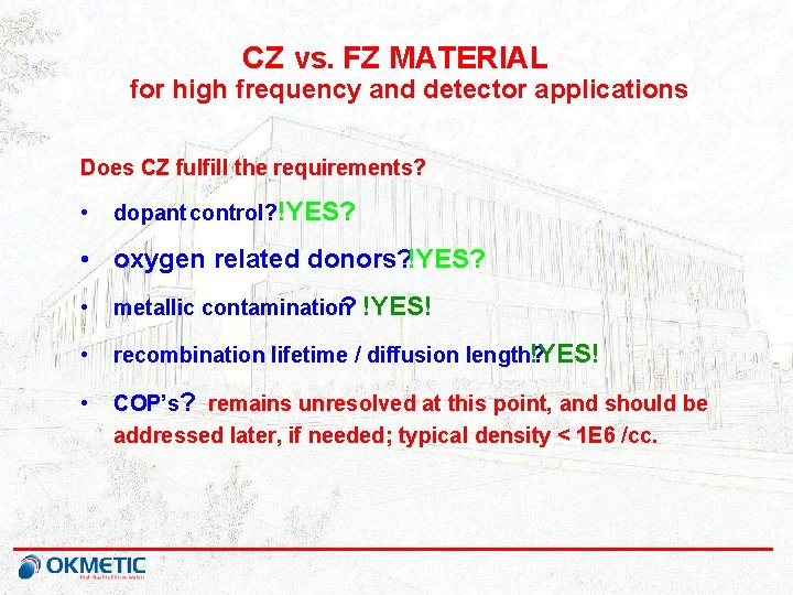 CZ vs. FZ MATERIAL for high frequency and detector applications Does CZ fulfill the