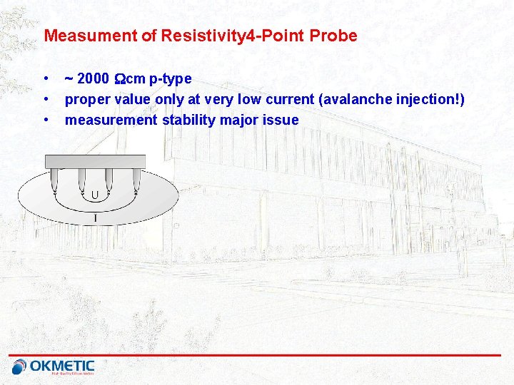 Measument of Resistivity 4 -Point Probe • • • ~ 2000 Wcm p-type proper