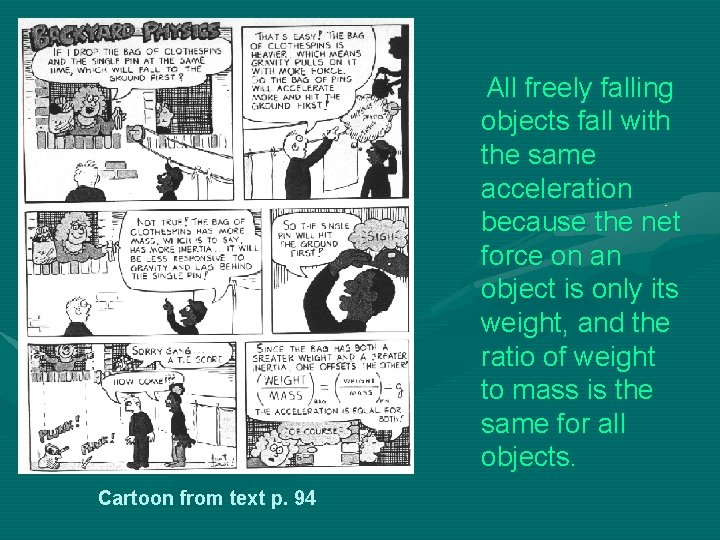 All freely falling objects fall with the same acceleration because the net force on