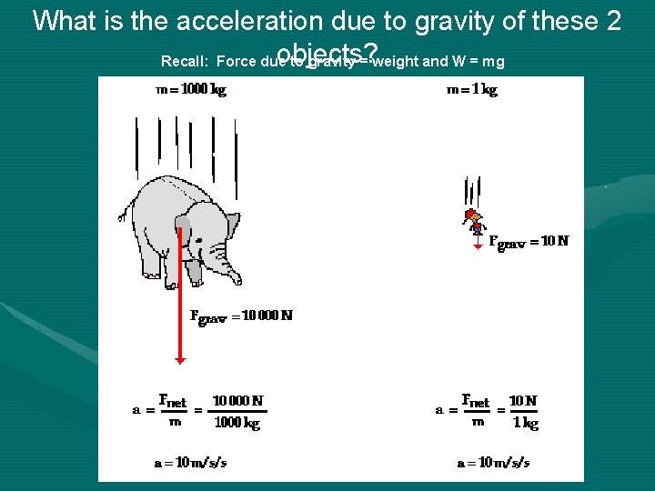 What is the acceleration due to gravity of these 2 objects? Recall: Force due