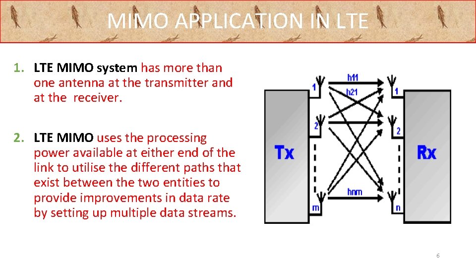 MIMO APPLICATION IN LTE 1. LTE MIMO system has more than one antenna at