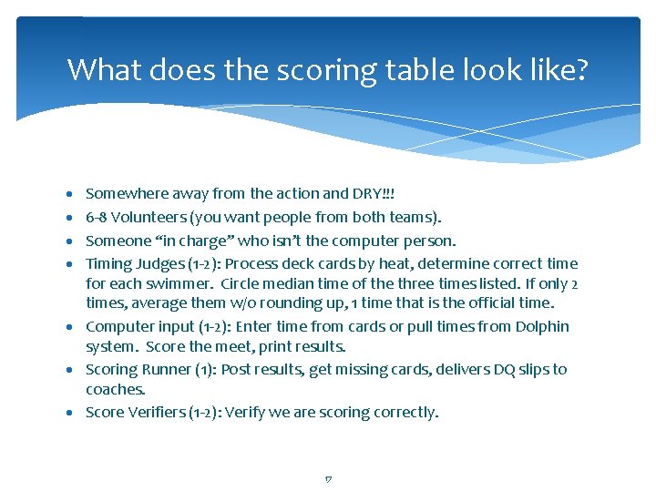 What does the scoring table look like? · · Somewhere away from the action