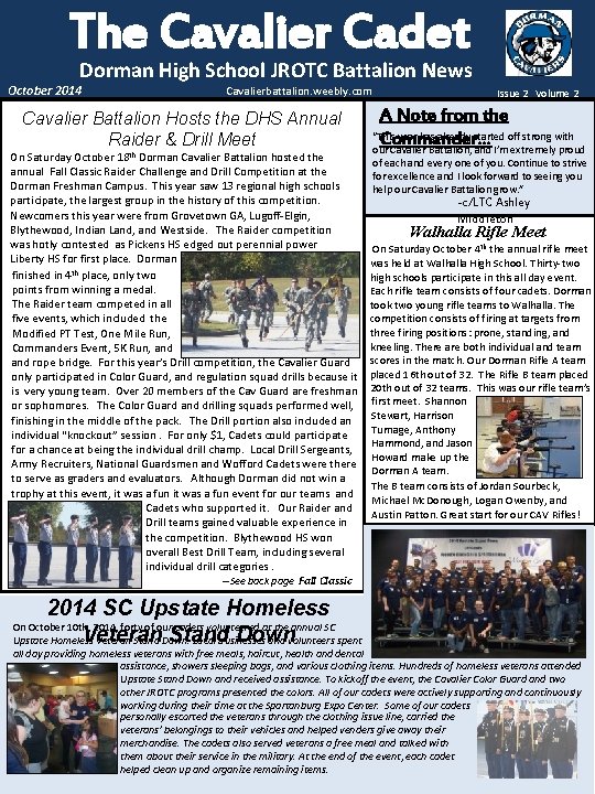 The Cavalier Cadet Dorman High School JROTC Battalion News October 2014 Cavalierbattalion. weebly. com