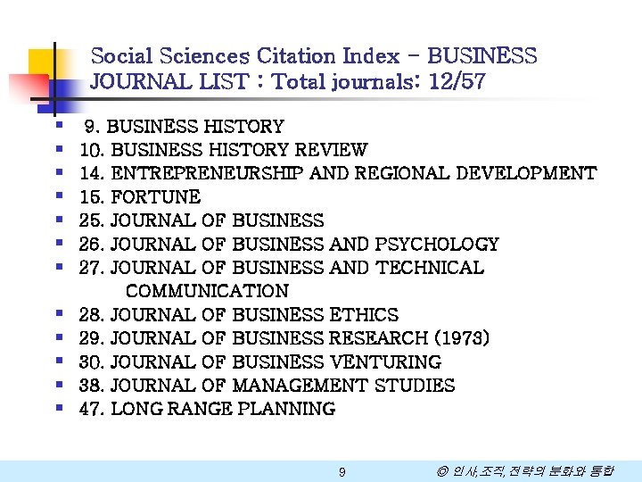 Social Sciences Citation Index - BUSINESS JOURNAL LIST : Total journals: 12/57 § §