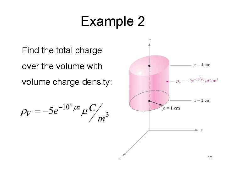 Example 2 Find the total charge over the volume with volume charge density: 12