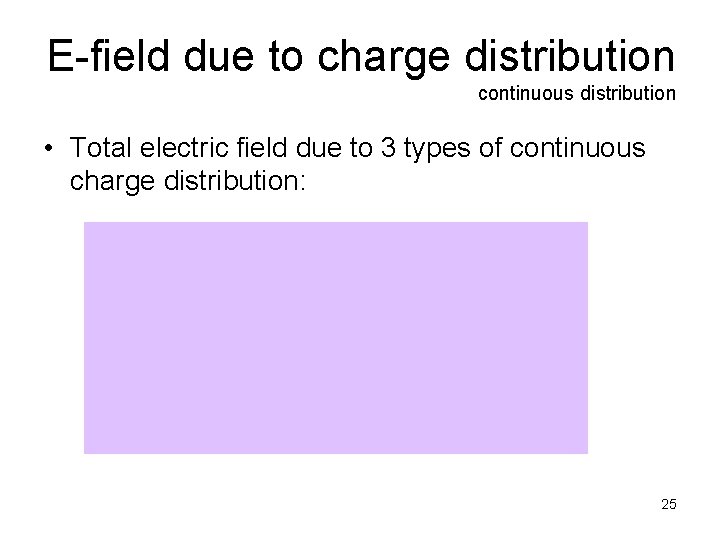 E-field due to charge distribution continuous distribution • Total electric field due to 3