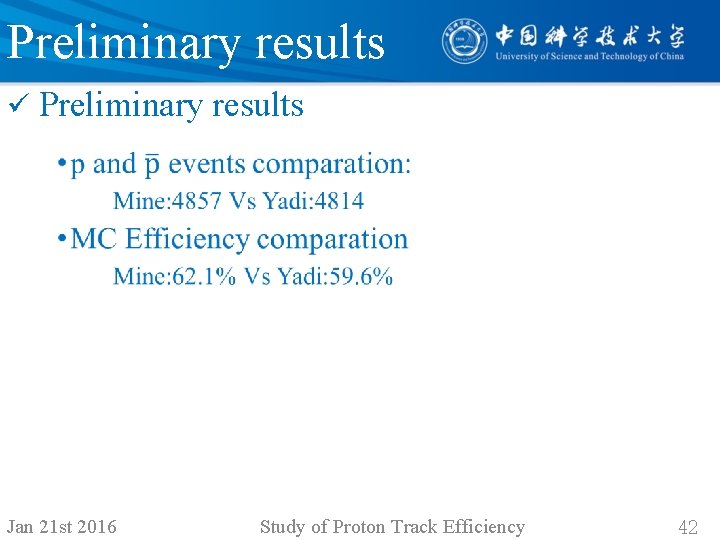Preliminary results ü Preliminary results • Jan 21 st 2016 Study of Proton Track