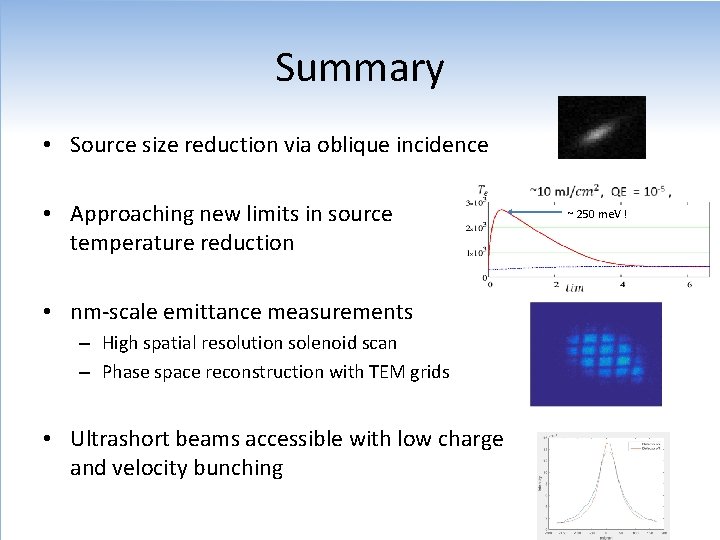 Summary • Source size reduction via oblique incidence • Approaching new limits in source