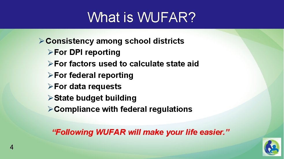 What is WUFAR? Ø Consistency among school districts ØFor DPI reporting ØFor factors used