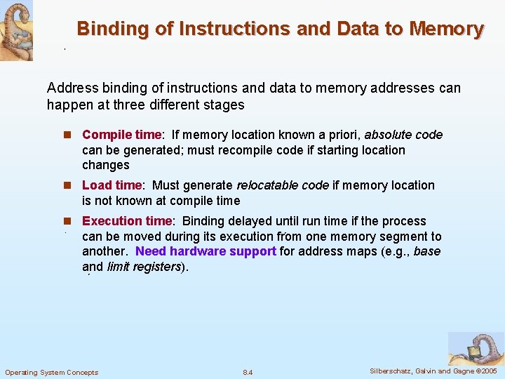 Binding of Instructions and Data to Memory Address binding of instructions and data to