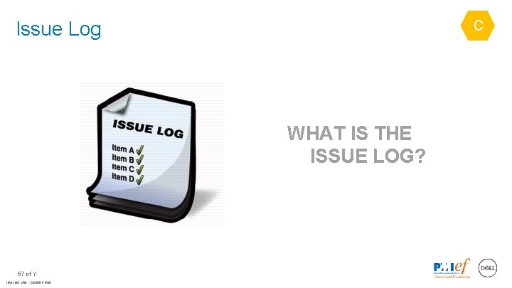 Issue Log C WHAT IS THE ISSUE LOG? 57 of Y Internal Use -