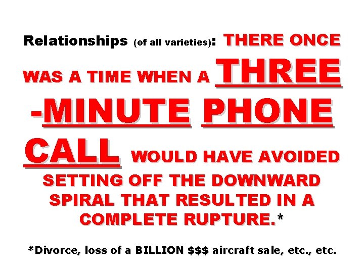 Relationships (of all varieties): THERE ONCE THREE -MINUTE PHONE CALL WOULD HAVE AVOIDED WAS